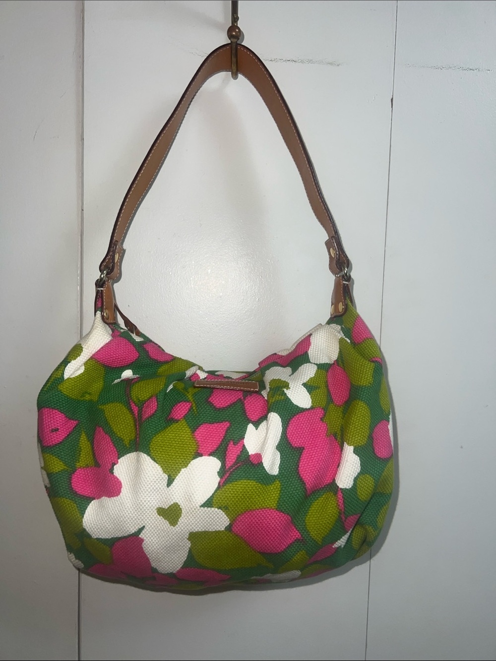 kate spade Green Floral Shoulder Bag with Pink & White Blooms
